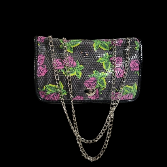 BETSEY Johnson Purple Rose Sequence Embellished Handbag - Picture 2 of 14